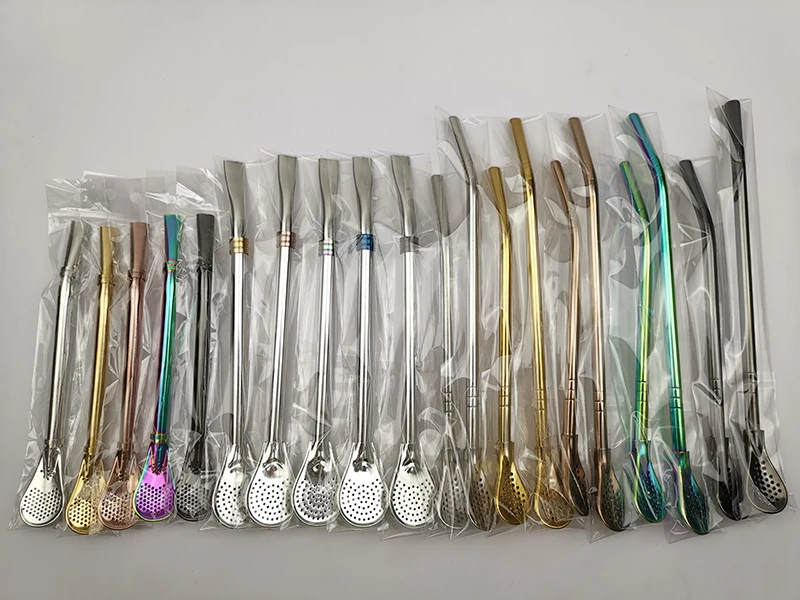 Wholesale 18/8 Stainless Steel Long Yerba Mate Drinking Straw Spoon