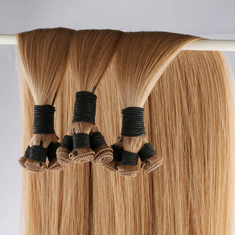 Soft Thin Invisible Russian Thick End Double Drawn Hand Tied Wefts Hair Extensions, Handtied Weft European