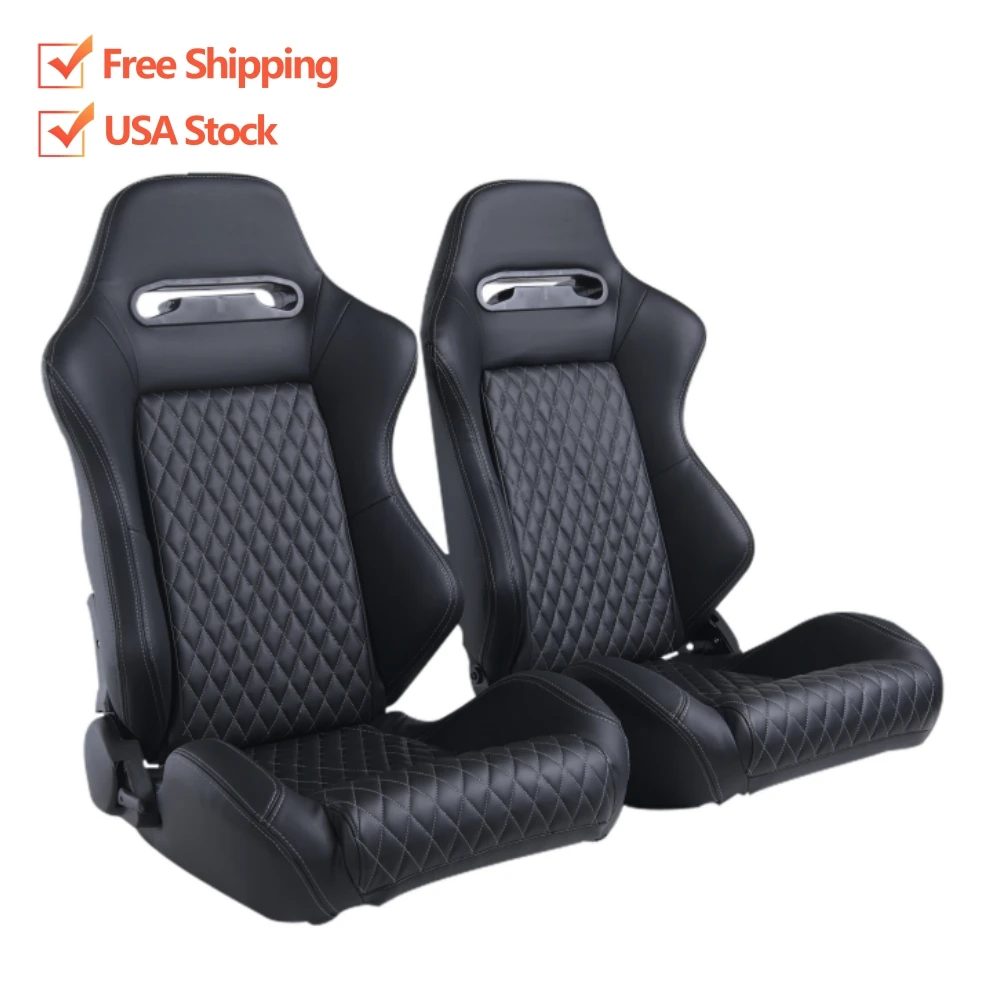 JIABEIR 1035D 2PCS USA Stock Free Shipping Universal PVC Leather White Stitch with Slider Car Racing Seats