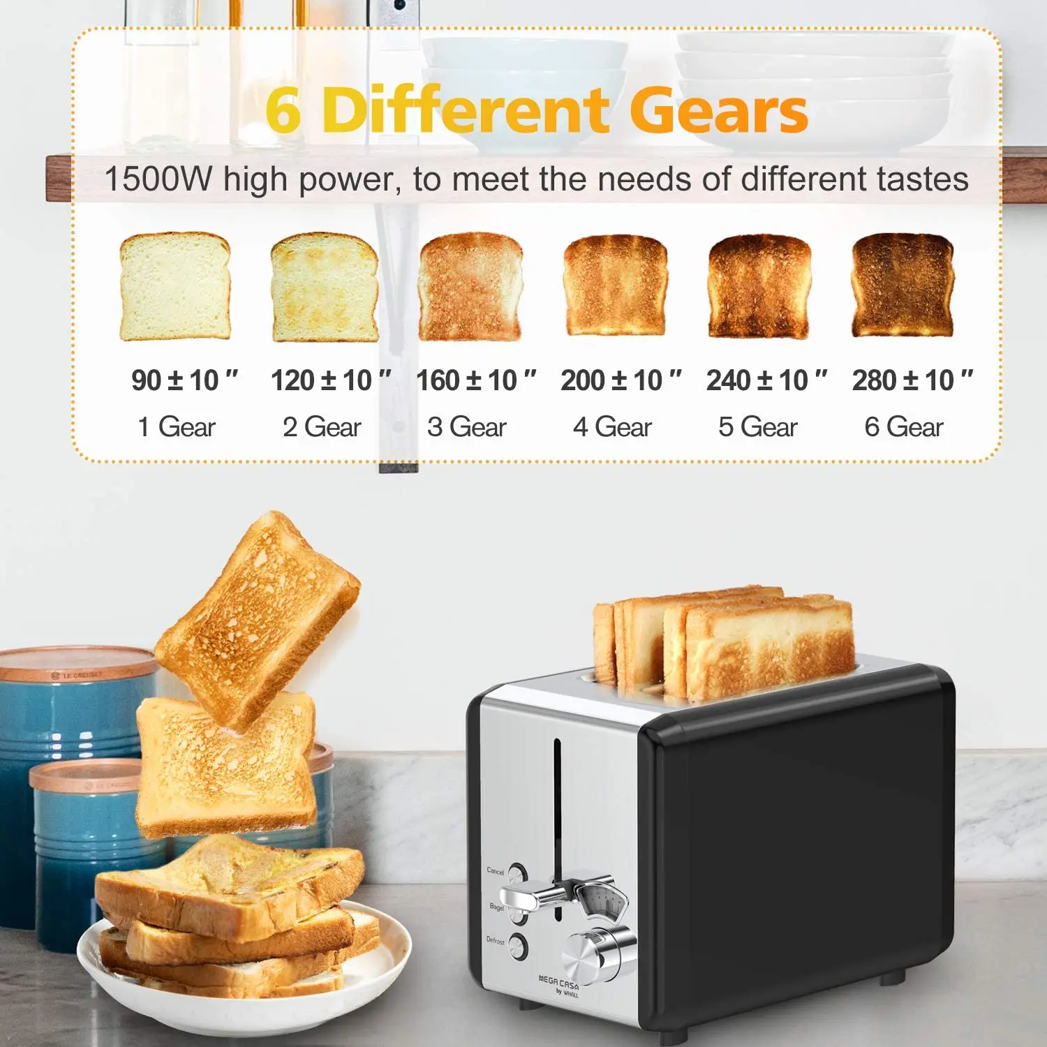 Hot sales 2 Slice Black Bread Toasters with Stainless Steel Decoration