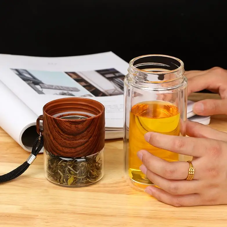 2020 Top sale double wall crystal glass water bottle clear glass water bottle with filter