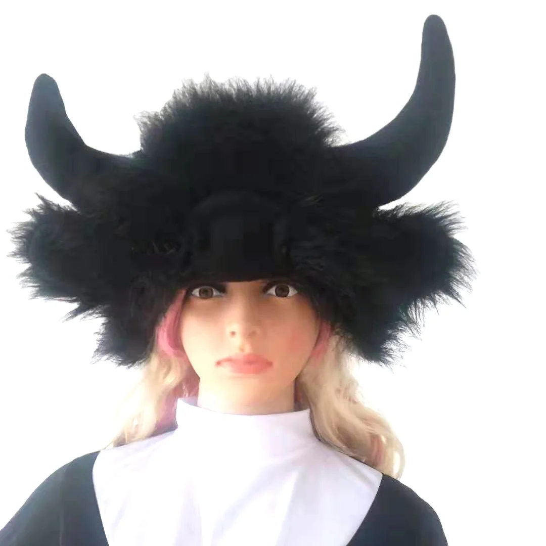 2022 new halloween horn hat plush bull head hat carnival pie devil cosplay animal hat sombrero