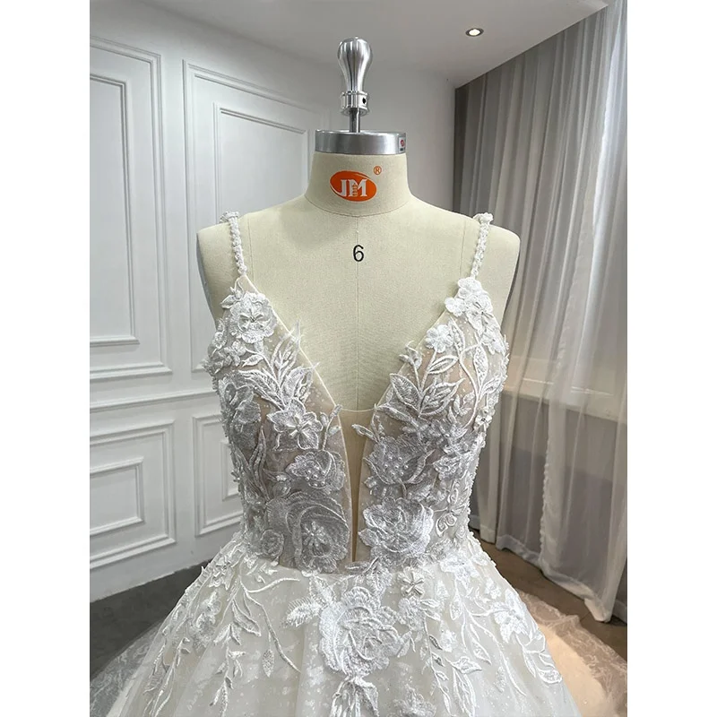 Custom Women Luxury Vestidos De Novia Glitter Beaded Lace Bridal Wed Ball Gown Vintage Pearls Wedding Dresses for Brides 2022