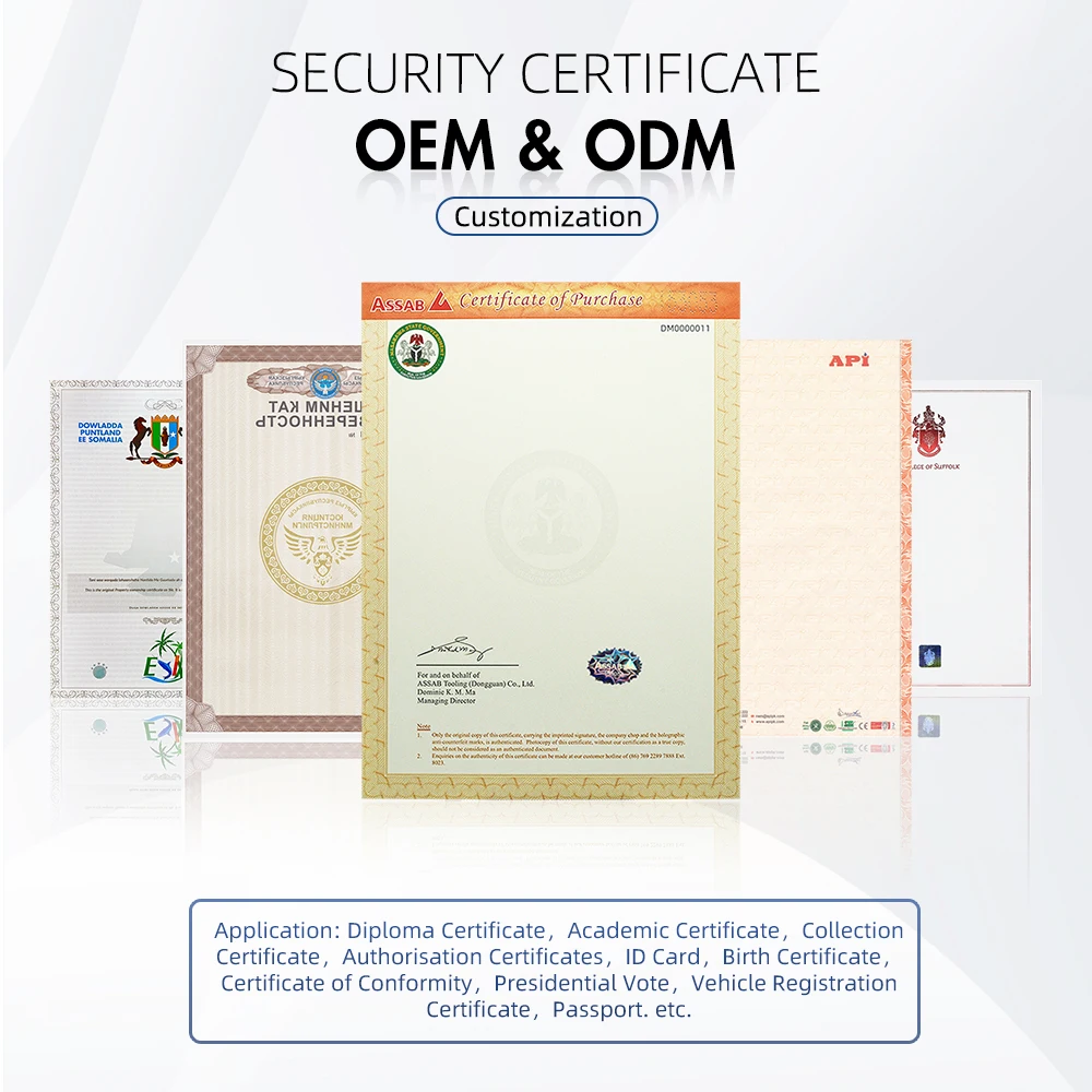 Пользовательский сертификат безопасности A4 бумажная печать с водяным знаком и красной горячей фольгой печатная бумага сертификатом университетского образования