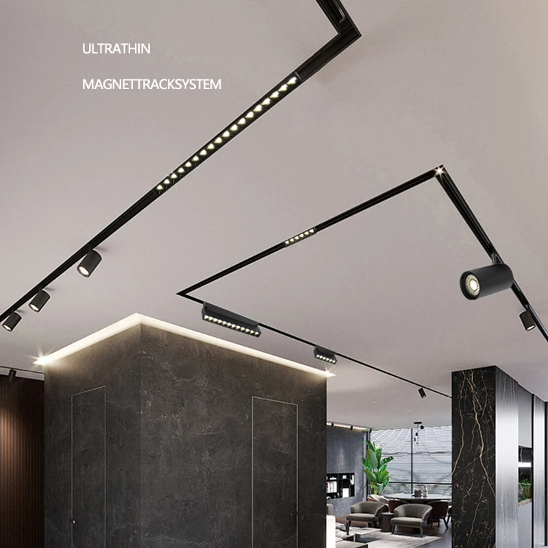 Ultra-thin magnetic suction system soft light white black OEM ODM 3000K 4000K 5000K modern magnetic LED line light