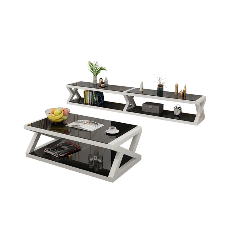 
Living room furniture set luxury design modern glass material TV cabinet and coffee table 