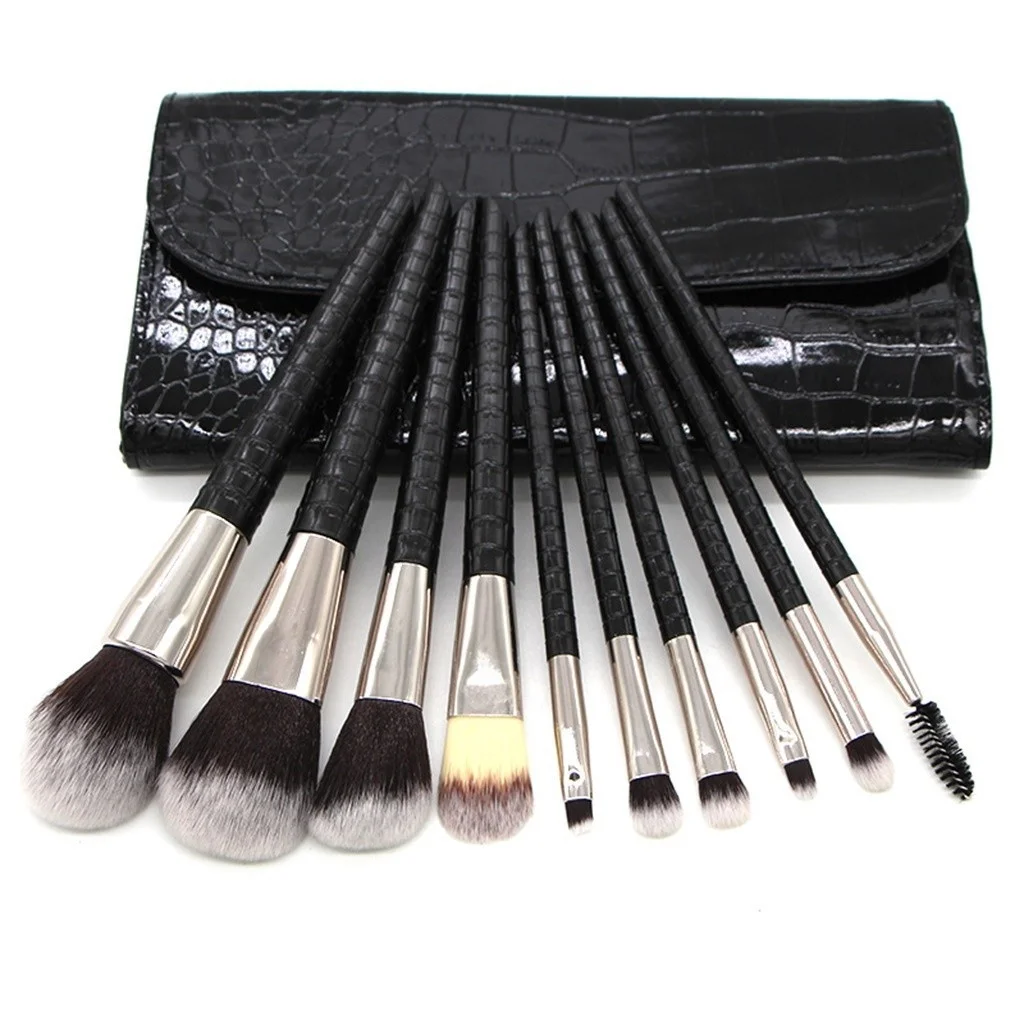 Crocodile Grain Makeup Brushes Set Foundation Blush Contour Powder Liquid Cream Face Eyeshadow Brushes Kit