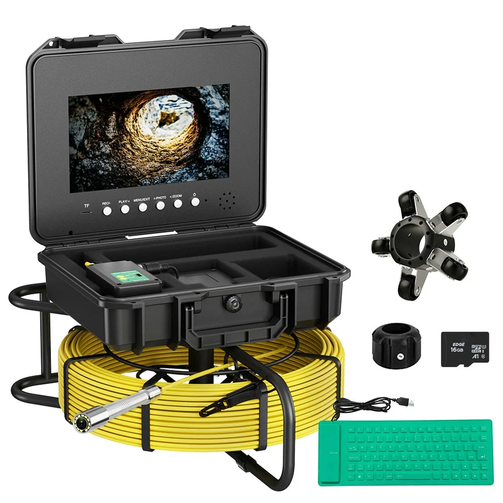 10 inch  Sewer Pipe Inspection Camera with Keyboard Meter Counter DVR  7mm Cable Auto Self-Leveling 512hz  Video Borescope