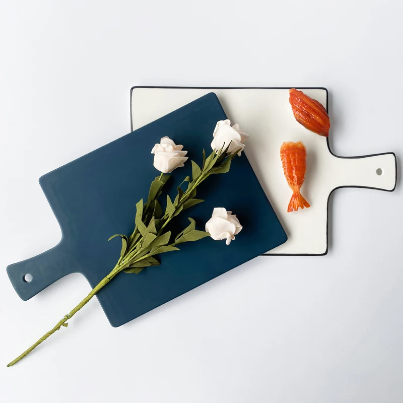 Factory supplier porcelain barbecue plates dinnerware white and blue plates pizza BBQ tableware