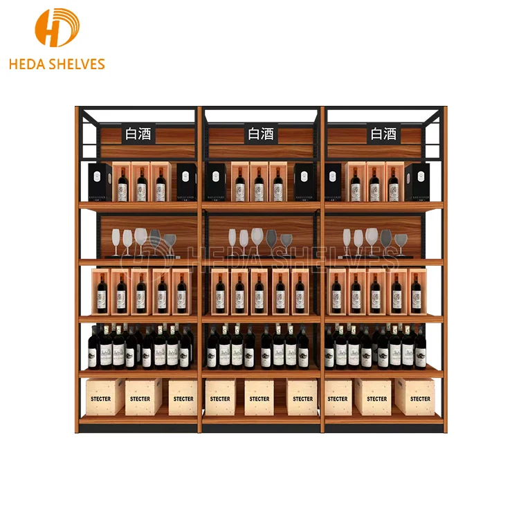 Beauty Store Design Wine Retail Shelving Wooden Display Racks For Makeup Shop Shelves