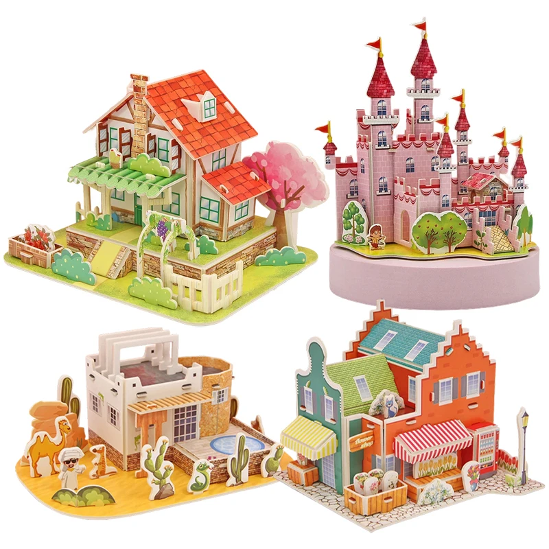 Custom 3D mini jigsaw puzzle World Village House Building 3D Puzzle Model Construction diy jigsaw puzzle Toys For Kids