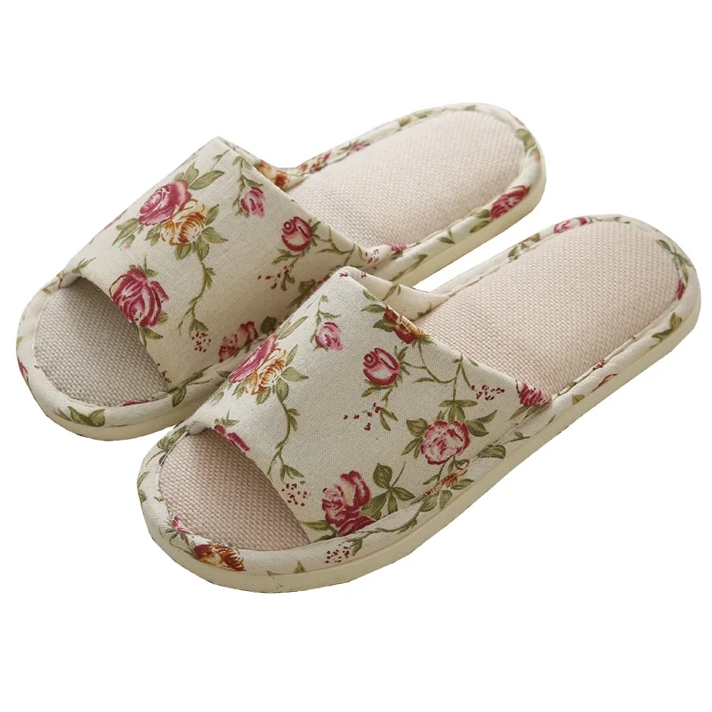 Customized four seasons linen slippers for men and women lovers Home indoor floor tiles Special foam bottom anti-skid slippers