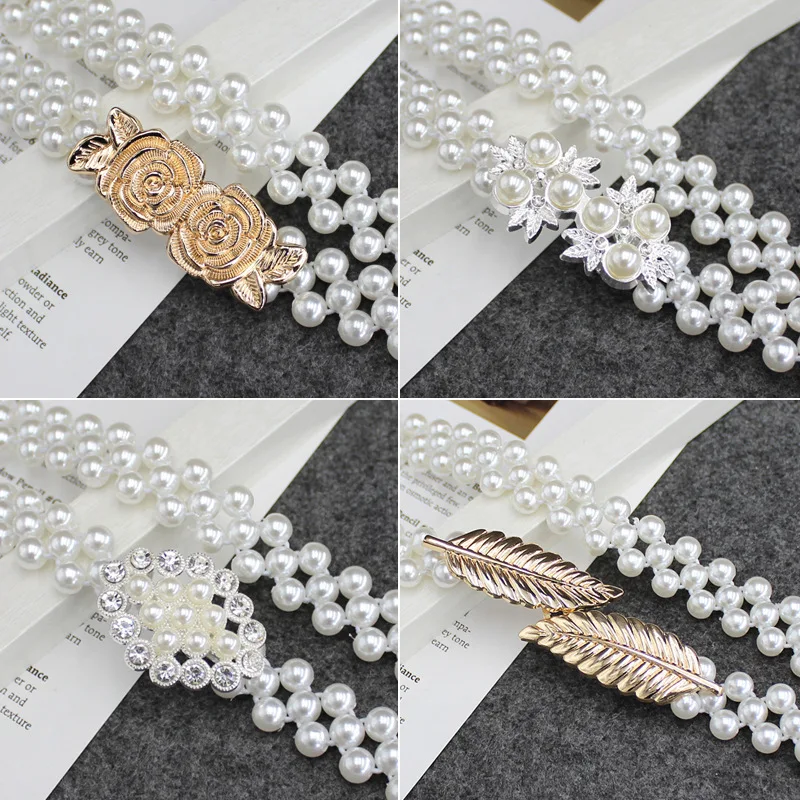 33 Styles Belt Rhinestone Pearl Waist Chain For Women Dresses Alloy Buckle Adorned Elastic Waistband