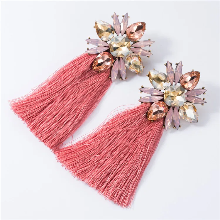 New Glass Drill Flower Long Tassel Earrings For Women Jewelry Wholesale