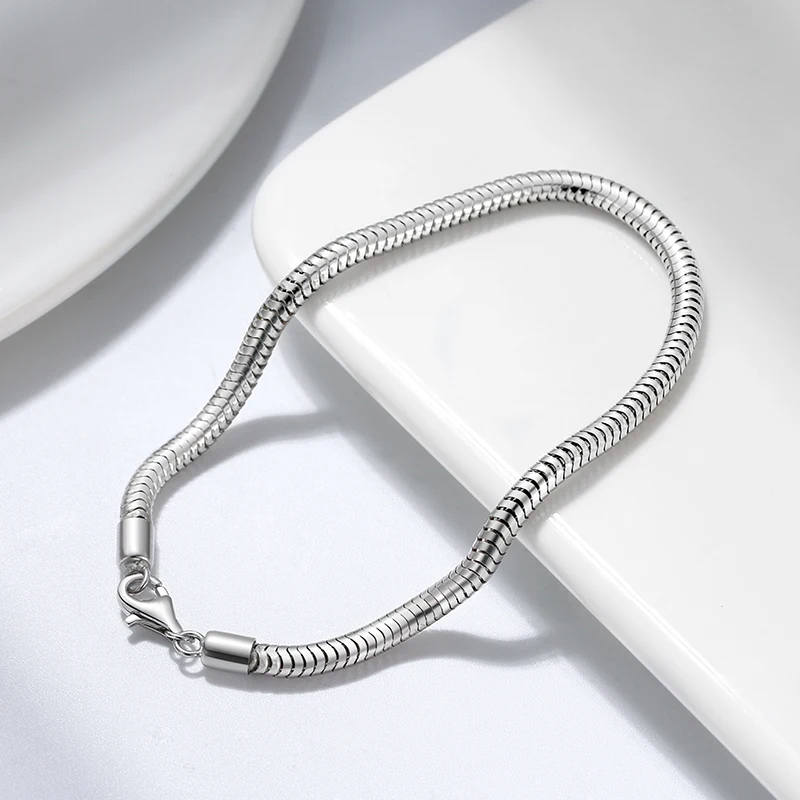 SB100 RINNTIN Solid 925 Sterling Silver Italian 3mm Snake Chain Bracelet for Women Men