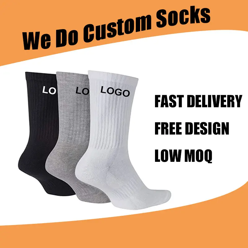 Crew Comfort Cushion Athletic Basketball White Black French Terry Cotton Design Custom Sports Socks For Gym