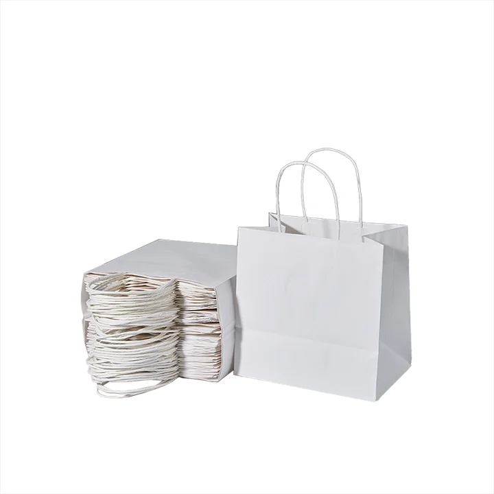 Recycled Custom Size Package Logo Printed Paper Handle White And Brown Shopping Kraft Paper Bags