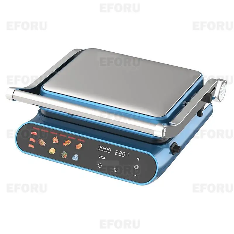 Electric Grill Digital Glass Surface Panini Grill Indoor Smokeless Sandwich Press Toaster Opens 180 Degrees Contact Grill