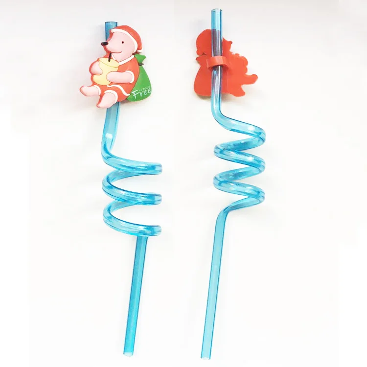 Lovely rubber drinking straw with pvc cartoon design