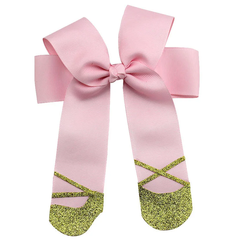 Dancing Ballet Shoes Toddler Sparking Hair Bow Boutique Cheer Bows Ballerina Glitter Hair Bows