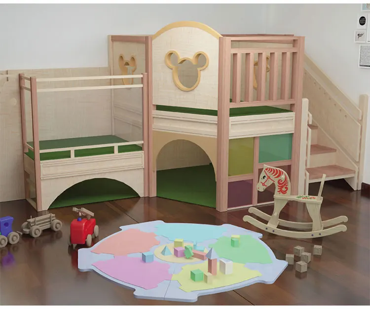 Moetry Singapore Hot Sale Preschool 2-Story Play Fort Low Loft Bed for Toddlers Kindergarten Play Furniture
