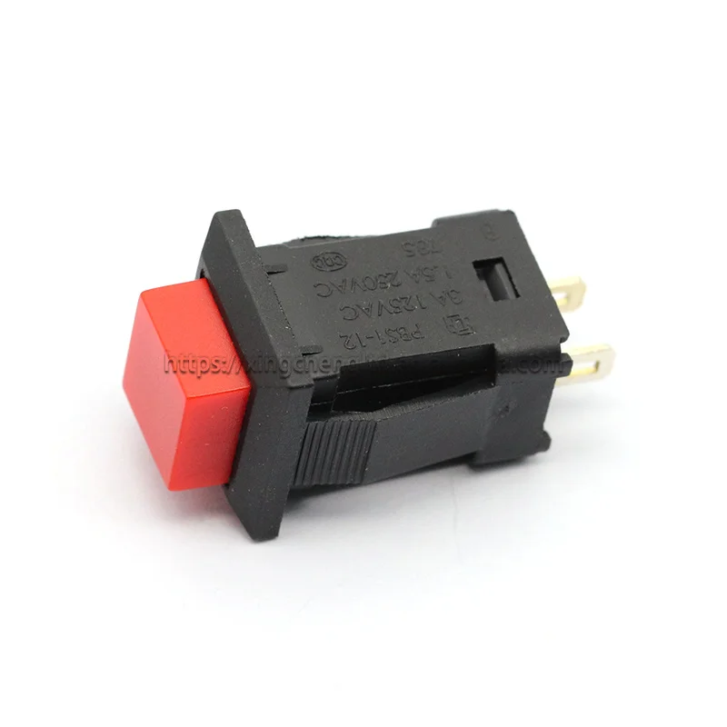 14mm Momentary Square Push Button Switch 1A/250VAC 3A 125V Red Reset/No Lock
