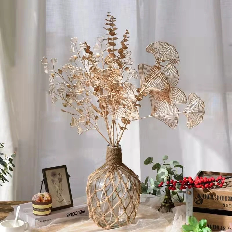 Golden Flower Fake Gold Plant Bush Grass Greenery Party Wedding Decorations Artificial Plants Golden Leaves