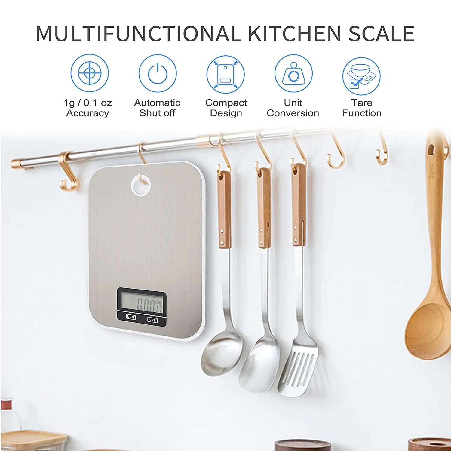 Kitchen Scales Stainless Steel 201 Digital Food Weighing Scale Hanging Function Capacity  5 kg/ 1 g for Bakery
