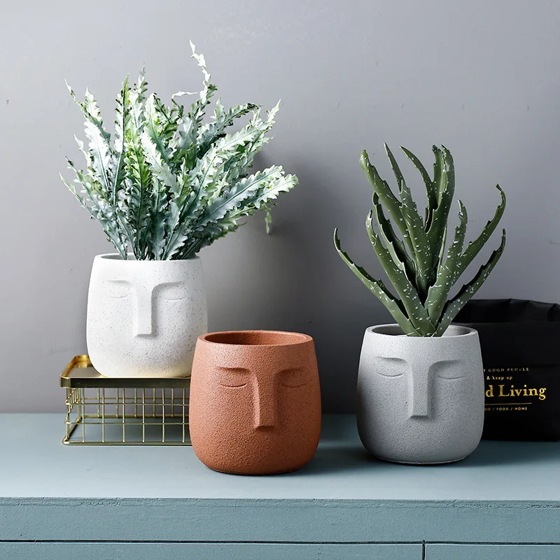 Fashion Design Indoor Decoration Succulent Plant Pot Cement Flower Pot Cheap Face Flower Pots In Bulk