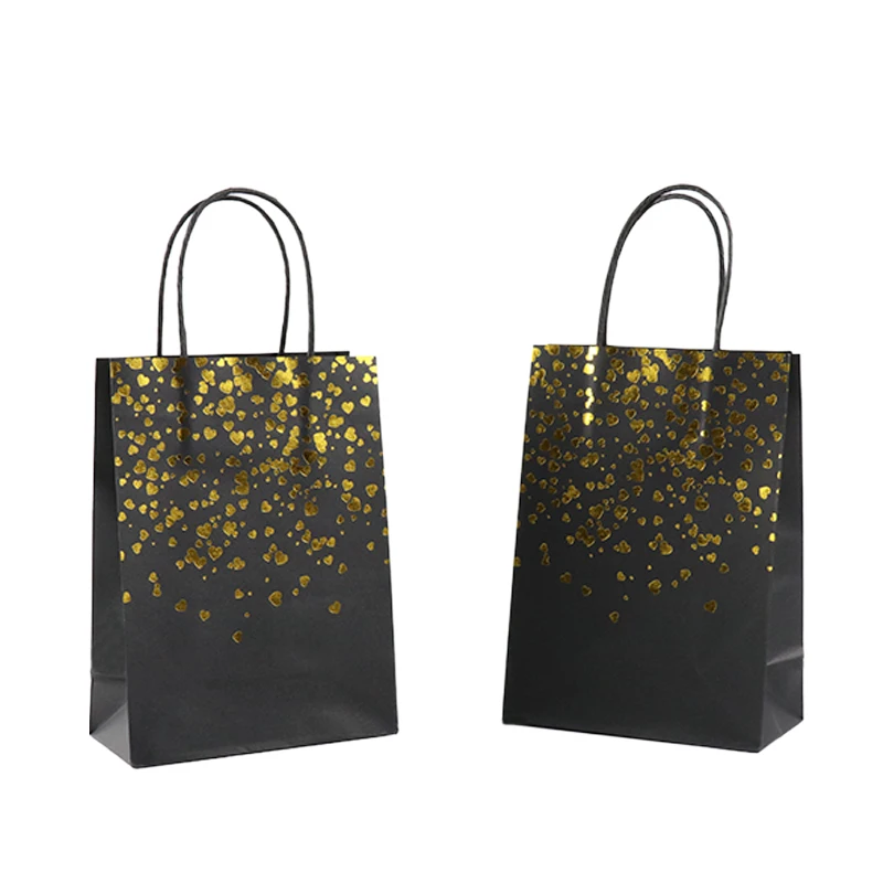 Kraft Paper Bag Gift Packaging Small Black Gift Bag Fashion Black Gold Foil Gift Bags