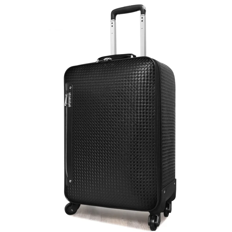 High Quality PU Leather Luxury Trolley Luggage Bag Men Large Capacity Black Designer Suitcases for Business