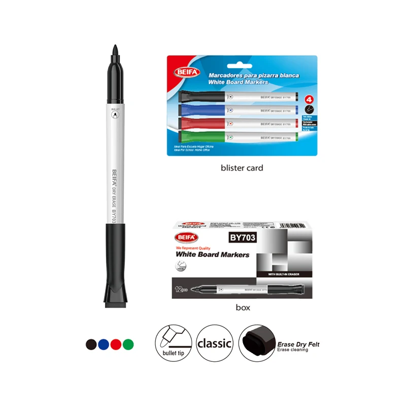 BEIFA BY703 EN71 Reach Fine Tip Erase Dry Felt 4 Colors Black Whiteboard Marker Pen with Custom Logo
