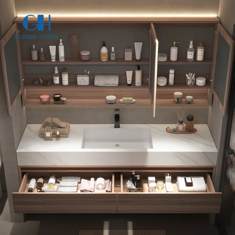 Factory Panel Bathroom Vanity Cabinet Furniture With Single and Double Sinks And Mirror Wash Basin For Hotel Bathroom