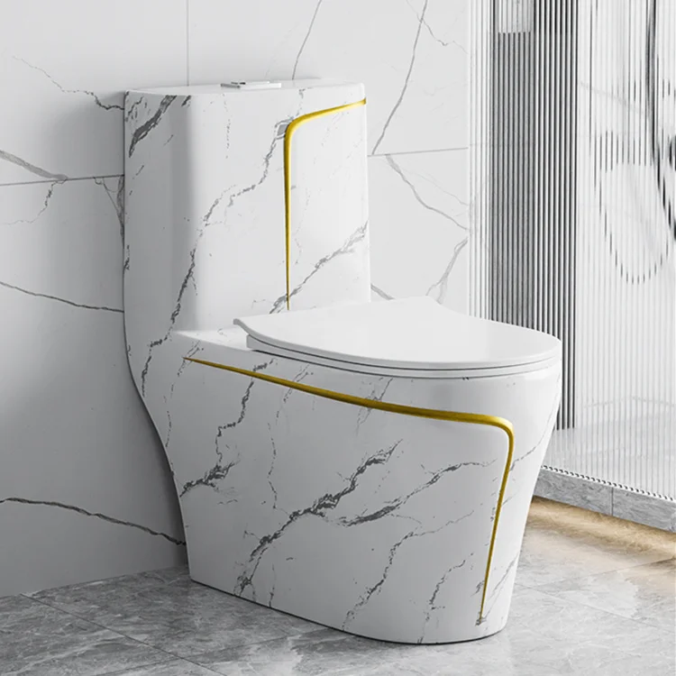 Bathroom porcelain wc white and gold one piece ceramic marble color toilet commode