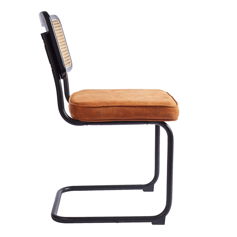 Retro Italian Metal Legs Light Beech Finish Cane Back Rattan Wicker Cesca  Chair Dark blue velvet upholstered dining chair