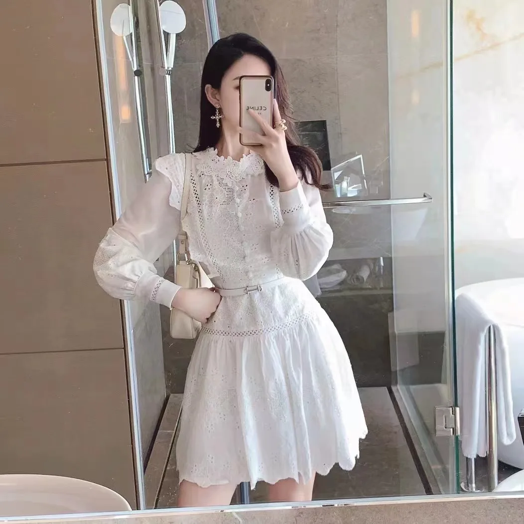Pleated Hook Long Sleeve Commute Long Sleeve Korean Quality Women Office Dress
