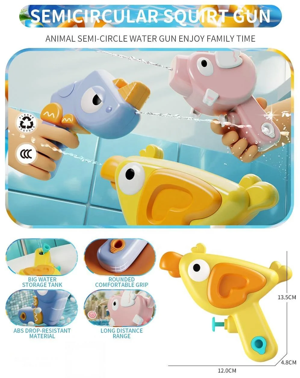 Newest Design Summer Water Squirt Toy Small Plastic Water Gun Cute Cartoon Toys For Kid Ages 2-8