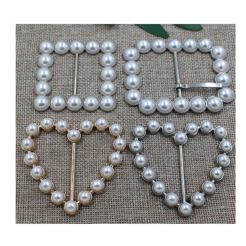 Custom new fashion design alloy metal pearl tri-glide buckle,heart shape woman belt buckle