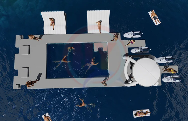 HUAYUE Inflatable Floating Platform Water Entertainment Equipment Inflatable Water Leisure Platform Dock Inflatable Floating Bar