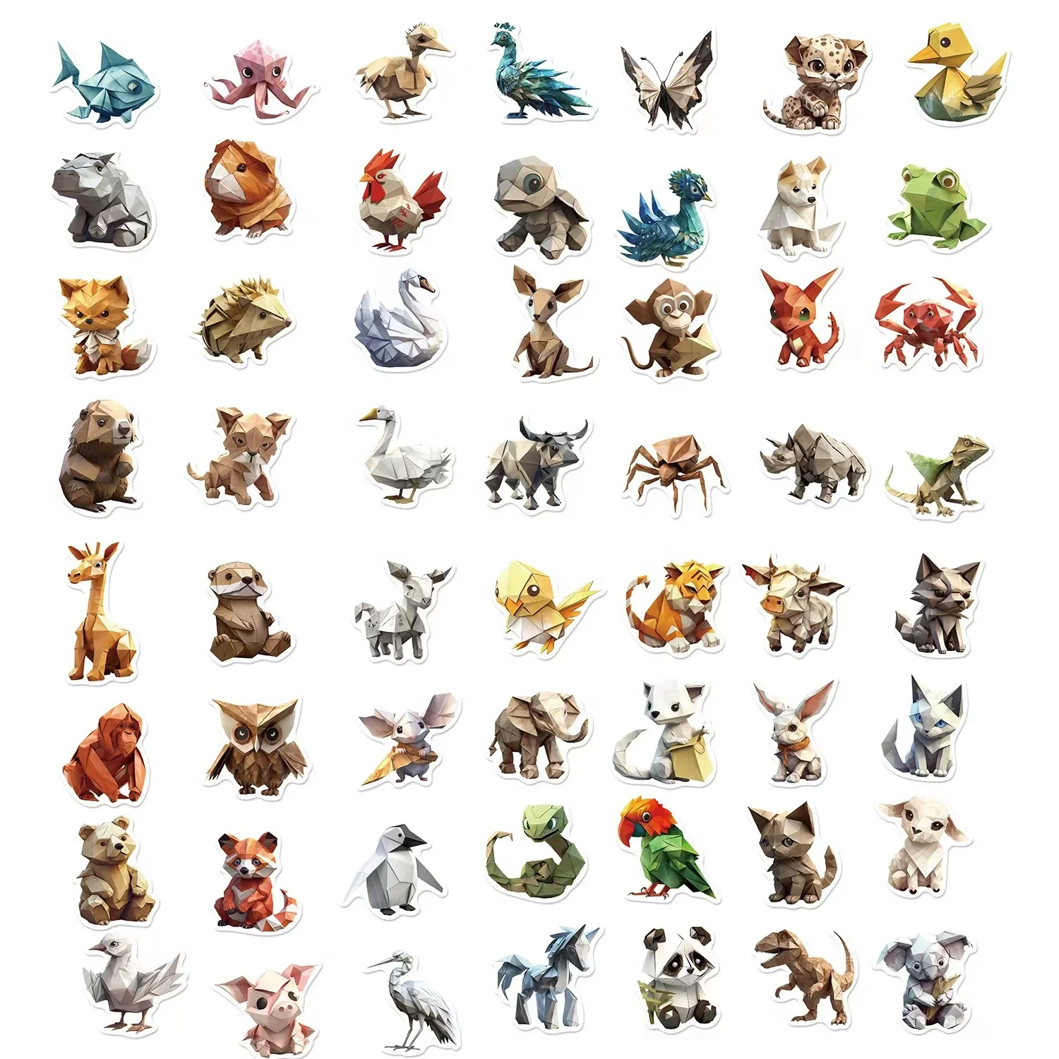 50pcs Origami animals PVC waterproof graffiti sticker packs for kids laptop luggage notebook bottle cup bike decoration