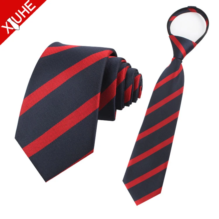 Custom Designer Style Polyester Necktie School Woven Boy Slim Zip Necktie