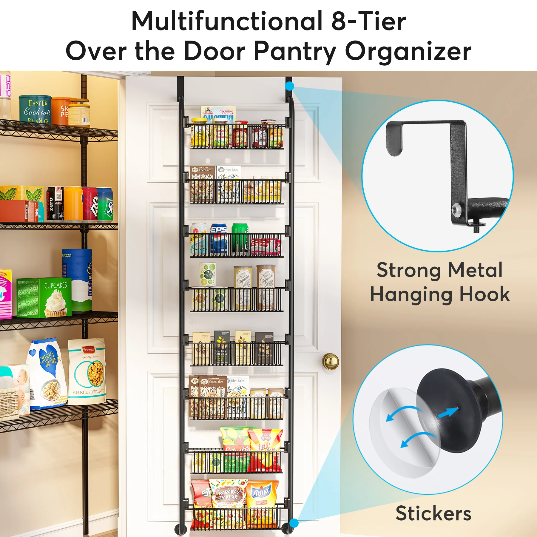 Storage Bathroom Wall Mounted Over the Door Hanging Laundry Basket with 6 Baskets for Large Storage