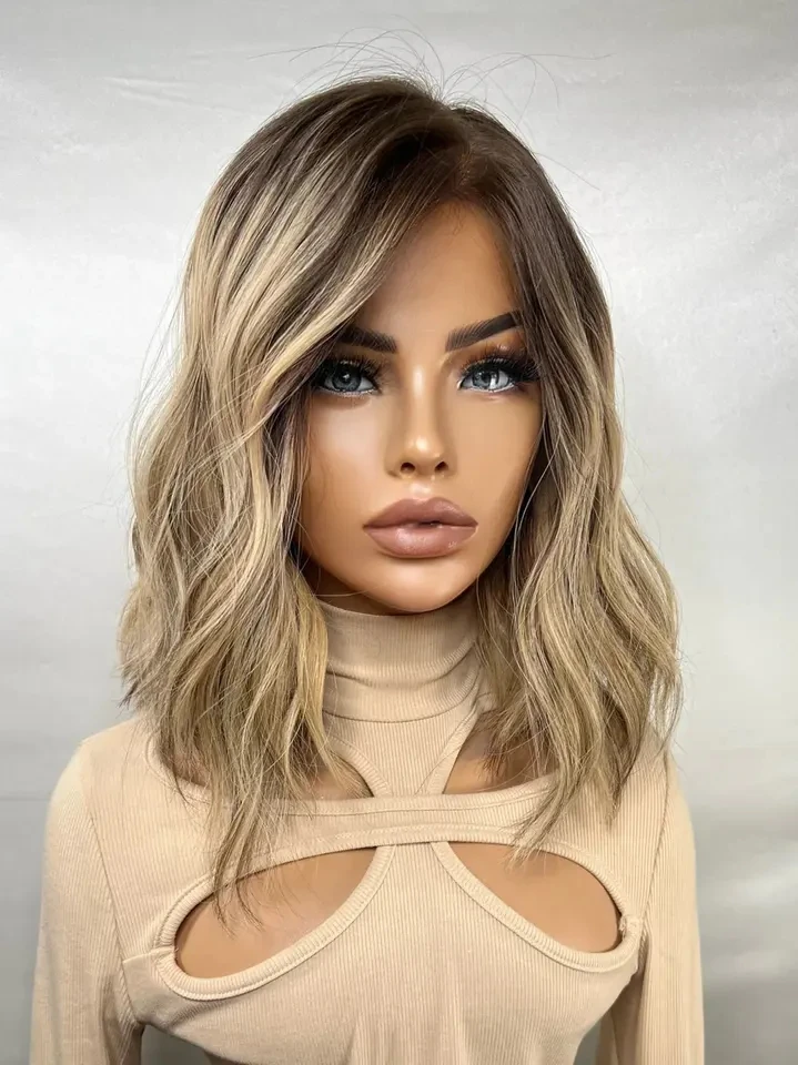 8-14 inches Blonde Highlight Color Body Wave Short Bob Cut Wig Virgin European Cuticle Human Hair Lace Front Wigs For Women