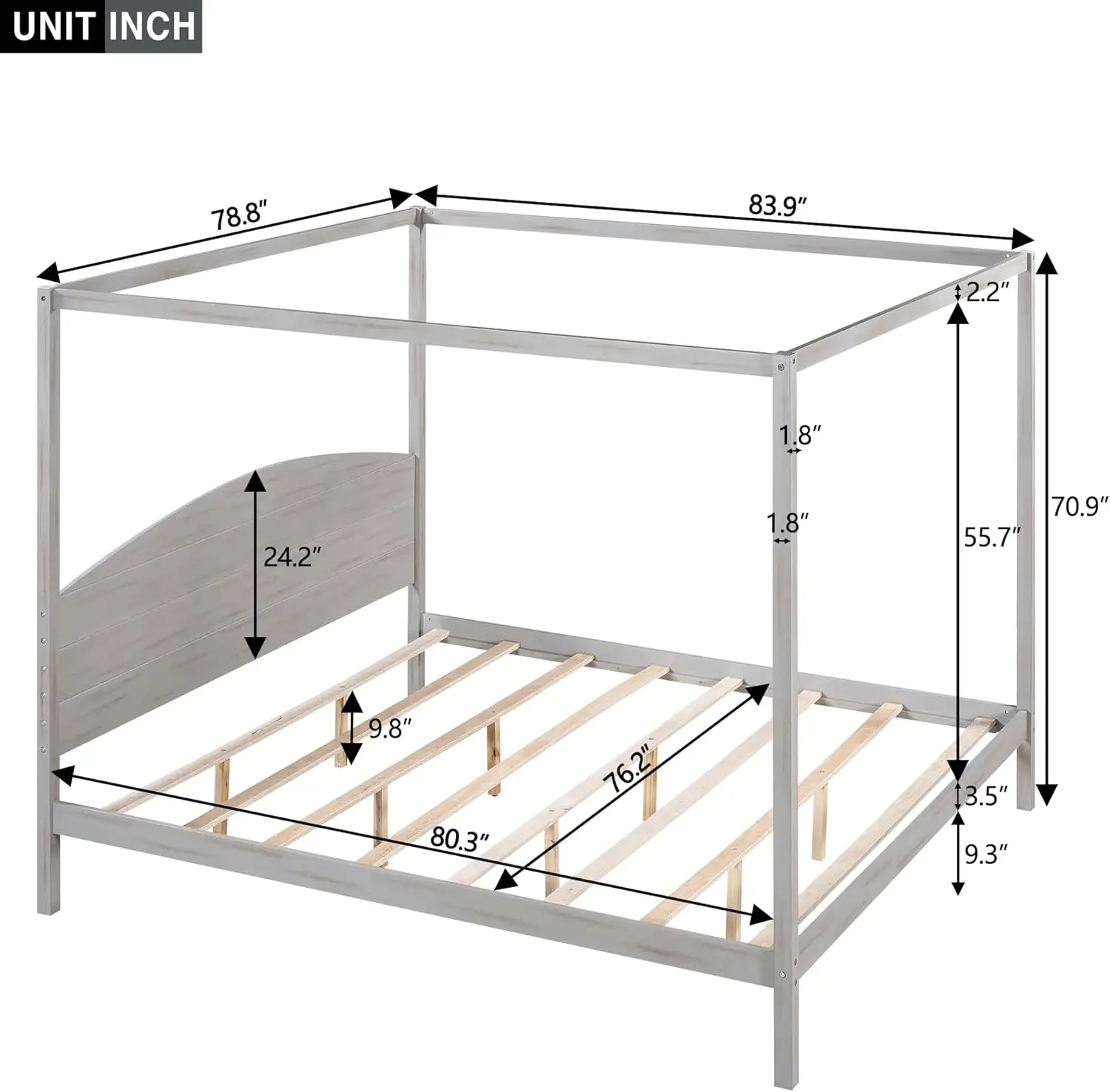 Designs King Size Canopy Bed Wood 4 Posters Platform Bed Frame with Headboard, King Bed Frame for Kids Teens Adults