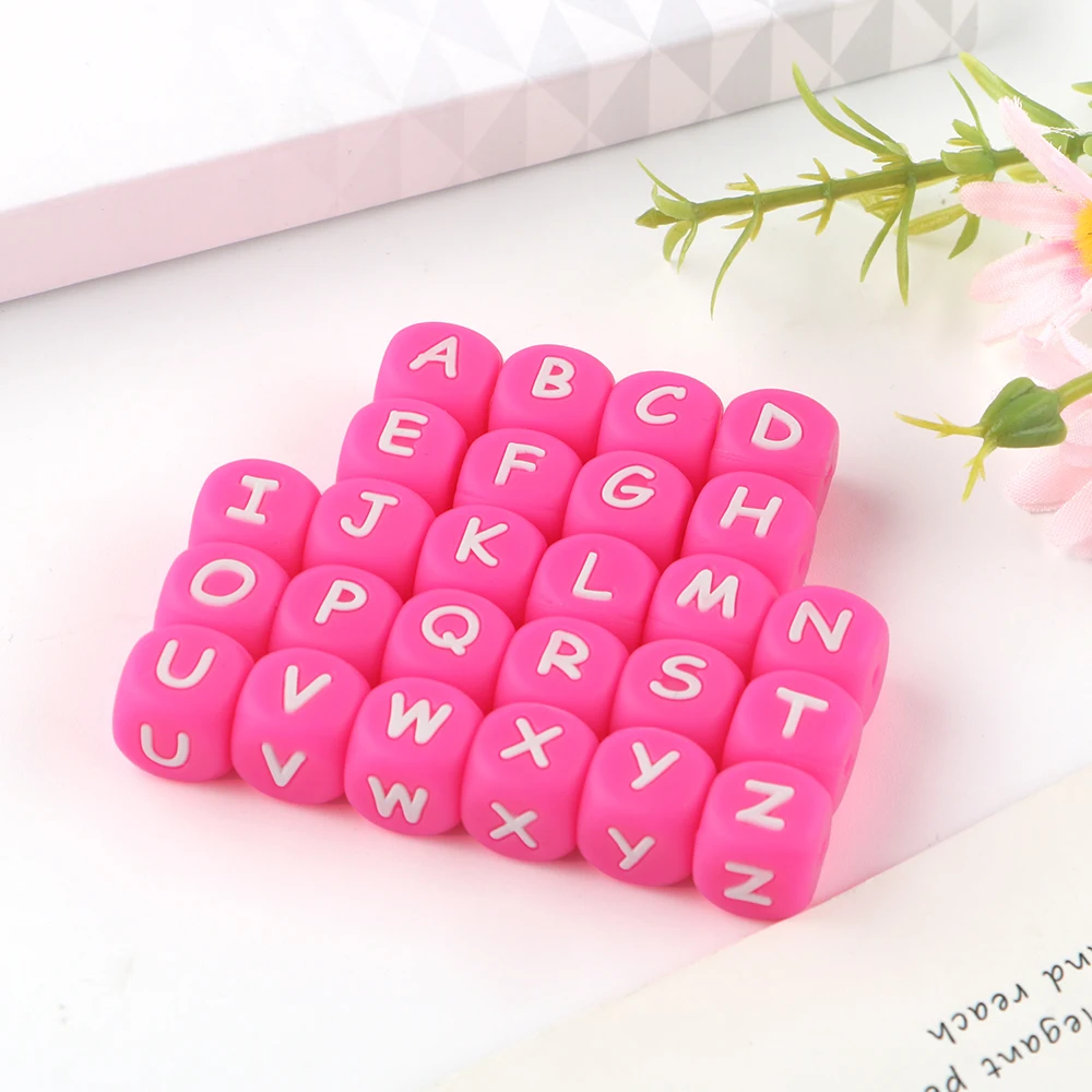 BPA Free 12mm Square Cube Silicone Alphabet Letter Beads for Jewelry Making & Toys