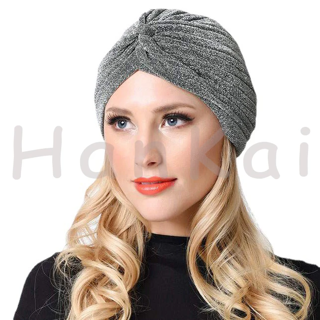Wholesale Women Gold Bright Silk Indian Hats Sleep Cap Turban Cap Cover Hair Arab Muslim Hijab Female Hair Turban Hat