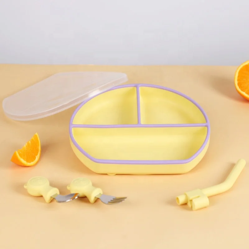 Newsun 100% QC Custom Logo Can Be Matched With A Gift Set Silicone Baby Feeding Plates With Strong Suction