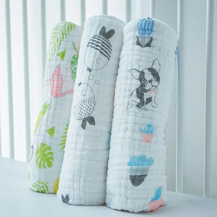 Muslin Tree Strong Water Absorption Cartoon Printed Bath Towel Newborn Warp Bath Towel