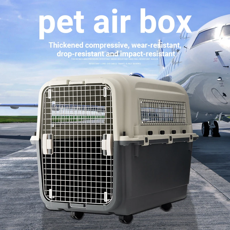 Pet Plastic Transport Cat Crate Pet Cage with Urine Pad Double Bowl Cat Air Box