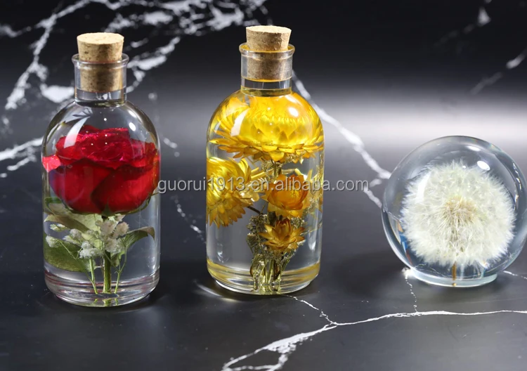 Luxury Cute Real Flower Ball Night Light Pressed Flower Crystal Wood Base Led Night Light Decoration Atmosphere Light